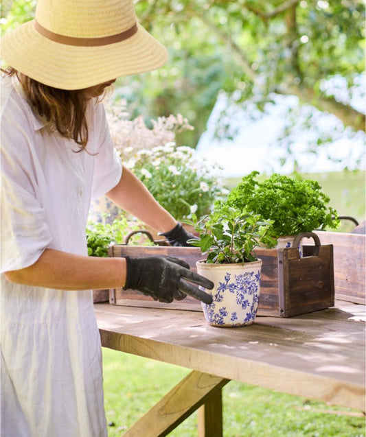 BLUE FLORAL HERB POT - SMALL