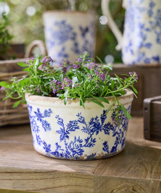 BLUE FLORAL WIDE POT - LARGE