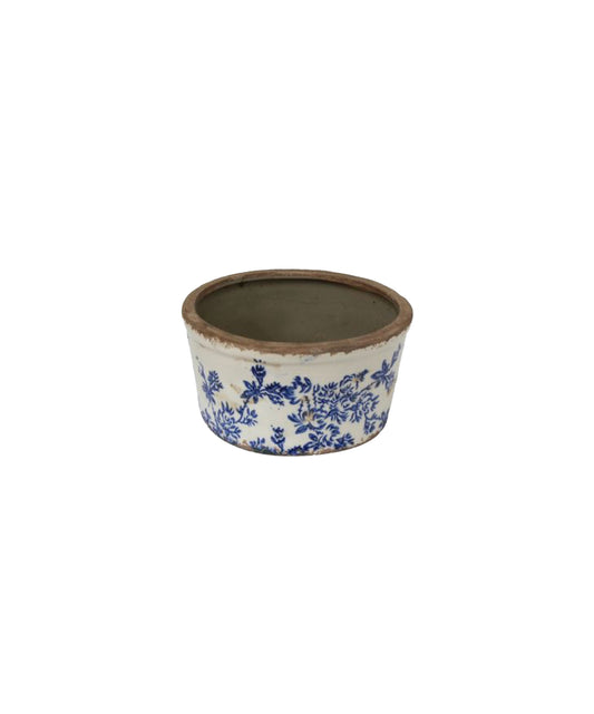 BLUE FLORAL WIDE POT - SMALL