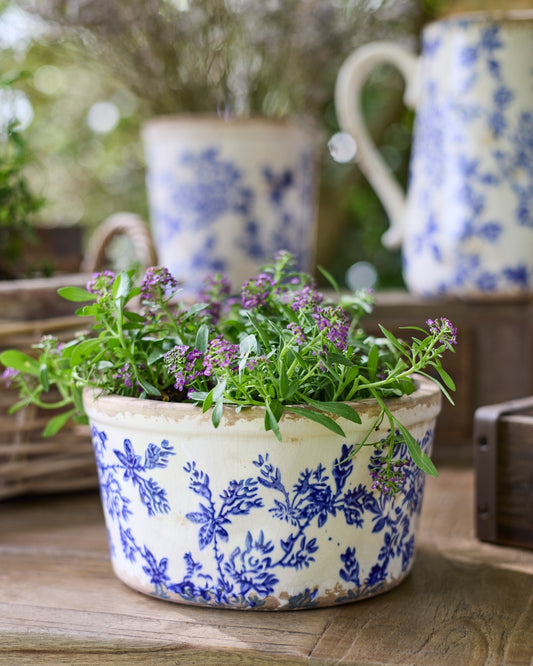 BLUE FLORAL WIDE POT - SMALL