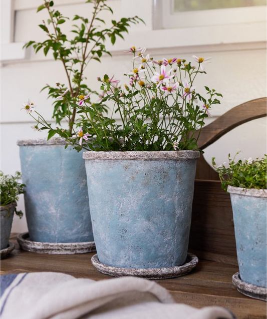 SEA BLUE PLANT POT & SAUCER - MEDIUM