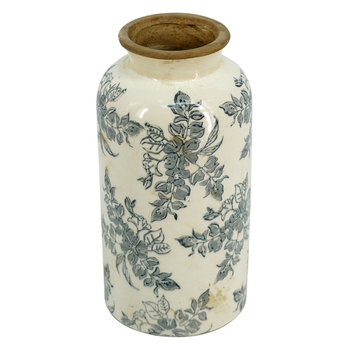 VINTAGE BLUE FLORAL BOTTLE VASE - SMALL