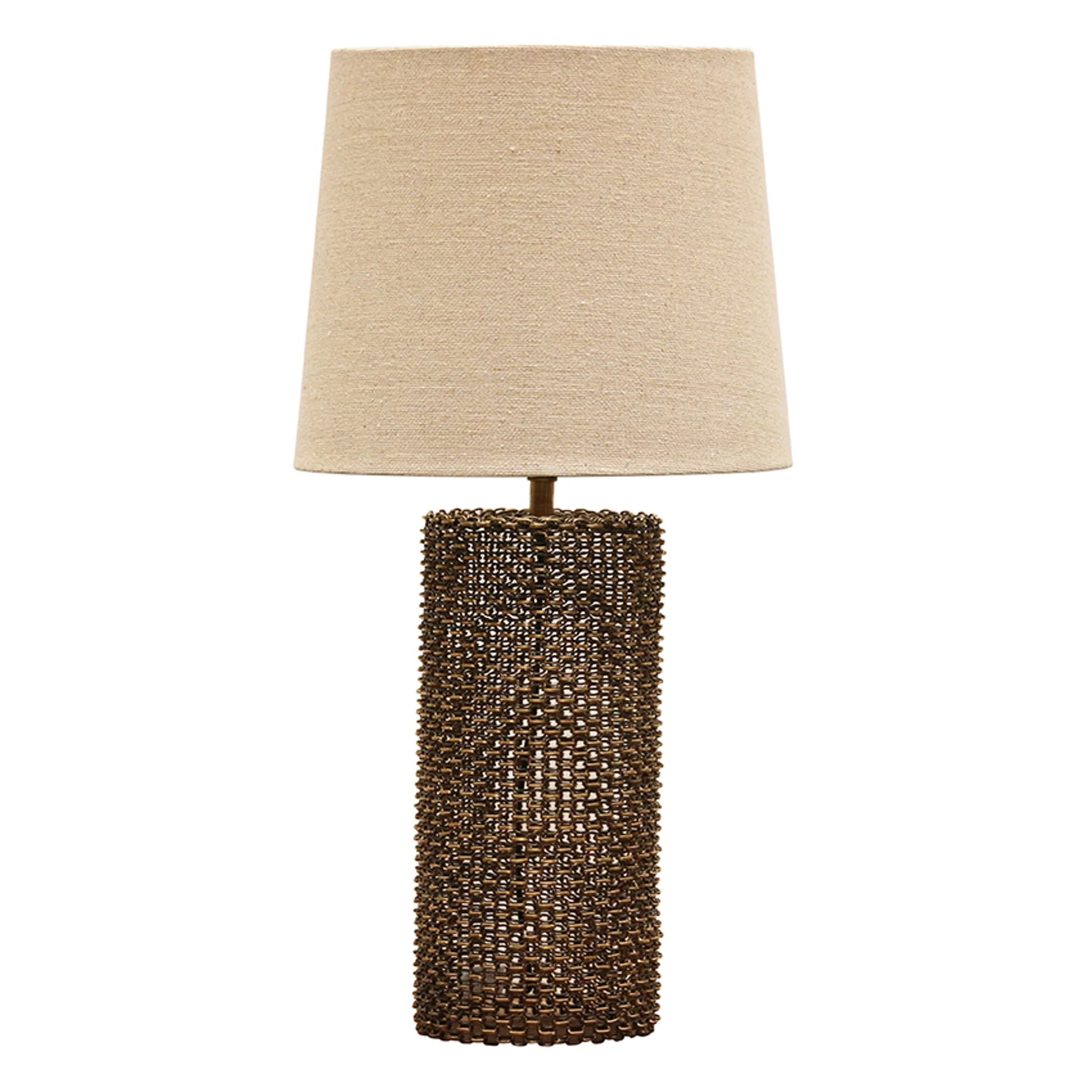 WOVEN METAL LAMP BASE IN ANTIQUE BRASS FINISH