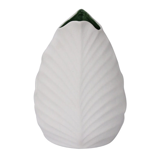 WHITE & GREEN LEAF VASE - TALL