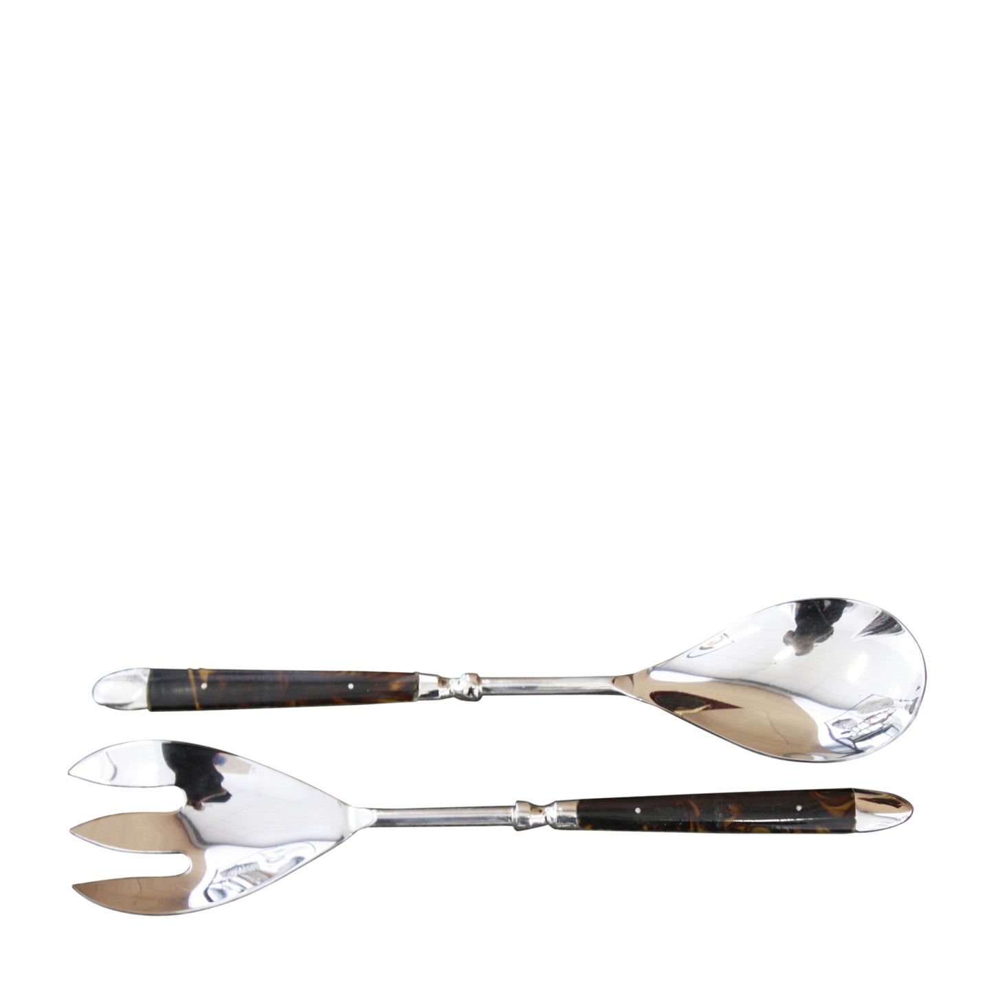 TORTOISESHELL RESIN & STAINLESS STEEL SALAD SERVERS SET