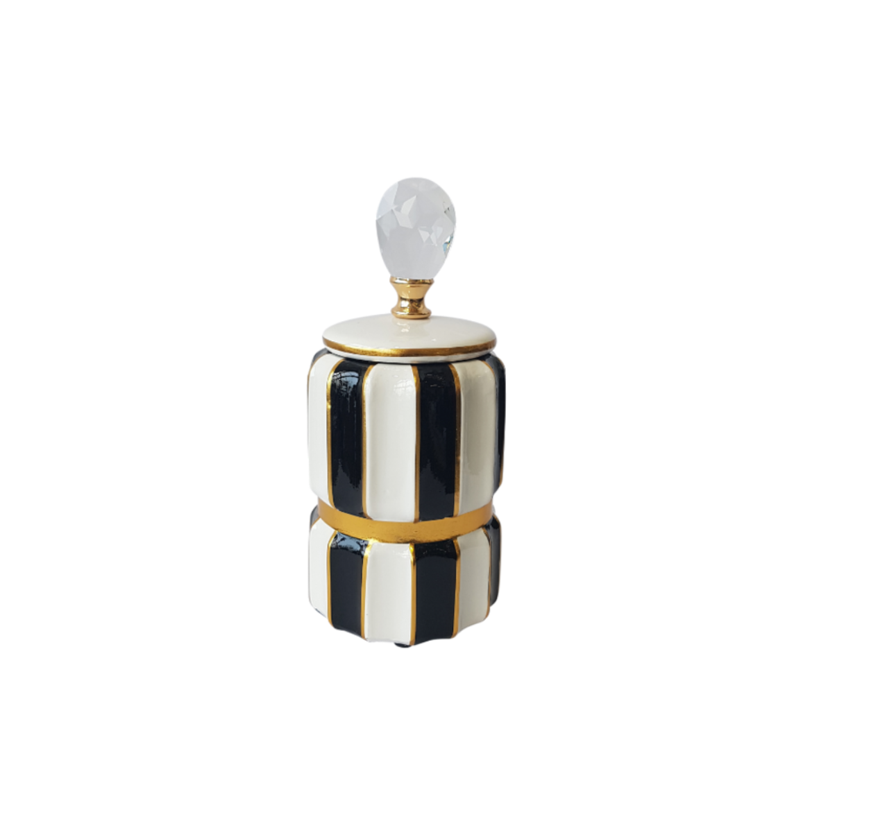 BLACK & WHITE STRIPED VASE WITH LID