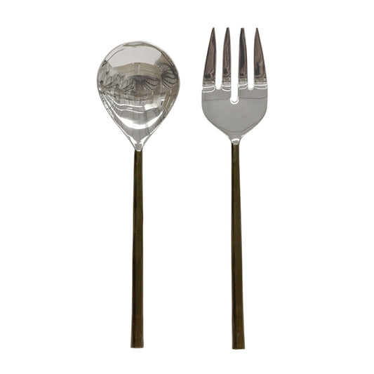 BURNISHED BLACK & STAINLESS STEEL SALAD SERVER SET