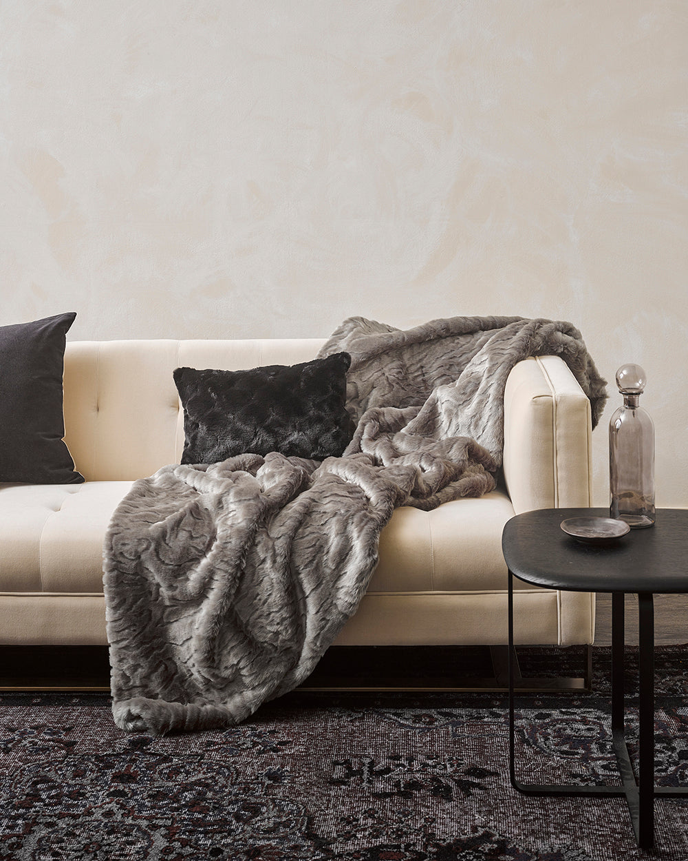 PEWTER CHINCHILLA FAUX FUR THROW