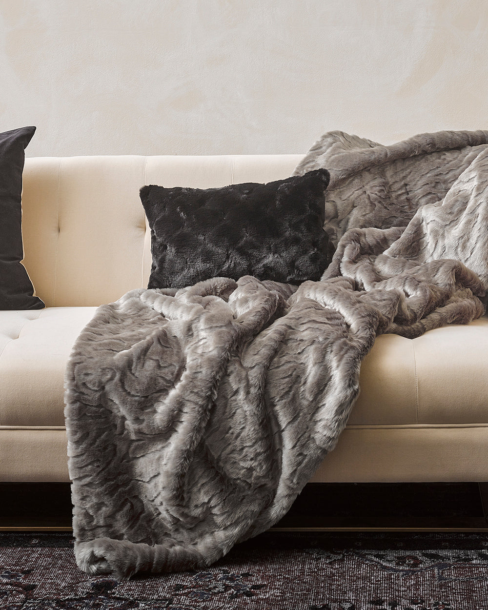 PEWTER CHINCHILLA FAUX FUR THROW